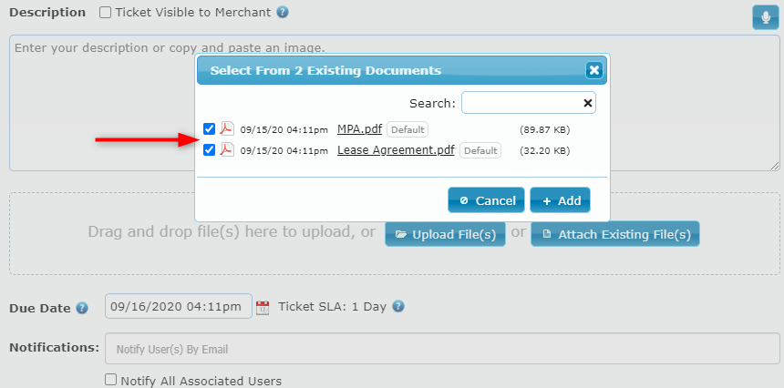 Existing-Documents Select Existing Lead Documents