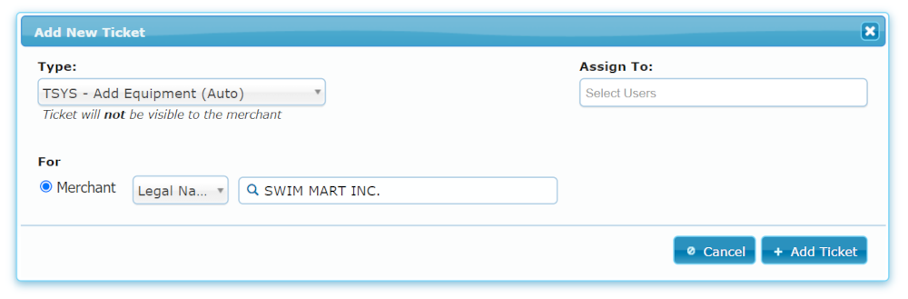 Add Equipment Screenshot - TSYS Add Equipment Screenshot - TSYS