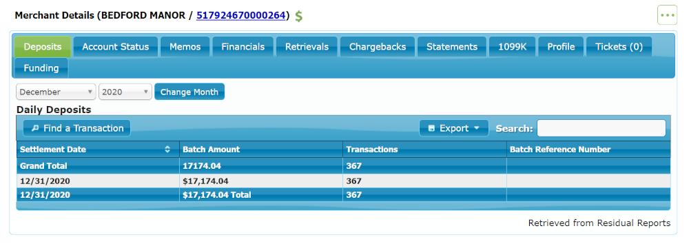 Deposits Tab