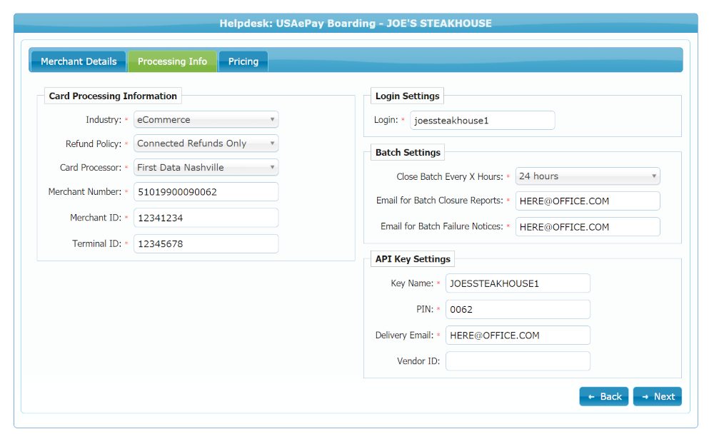 Processing Info USAePay Onboarding in IRIS CRM Processing Info USAePay Onboarding in IRIS CRM