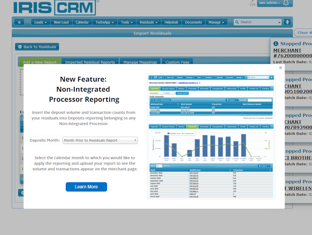 Add Merchant Data From Residual Import For Non-Integrated Processors