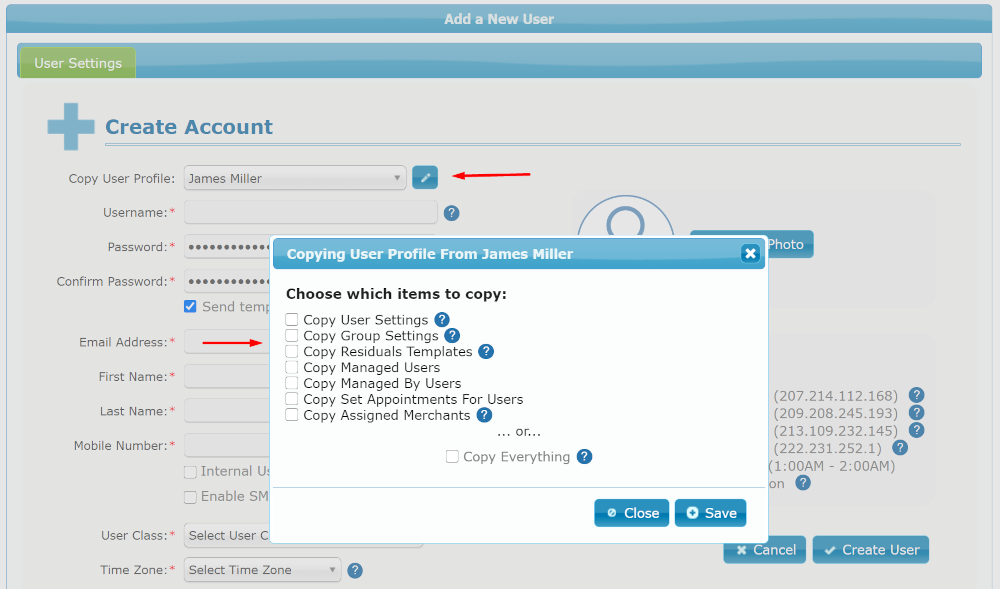 Copy User Screenshot