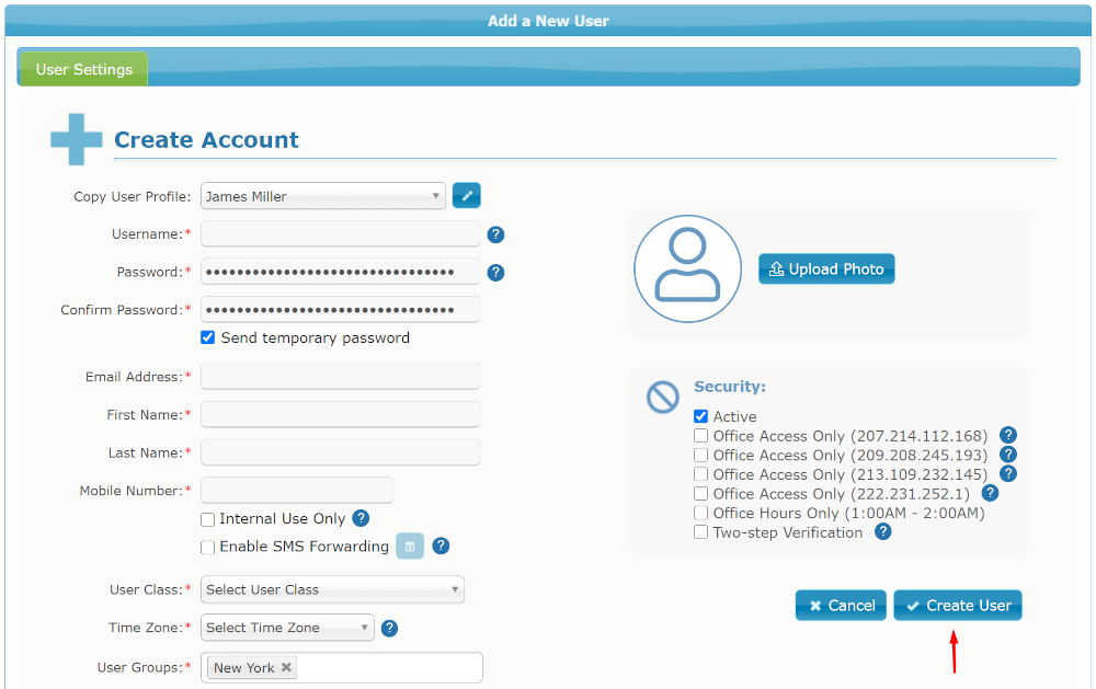 Create User Button Create User Button