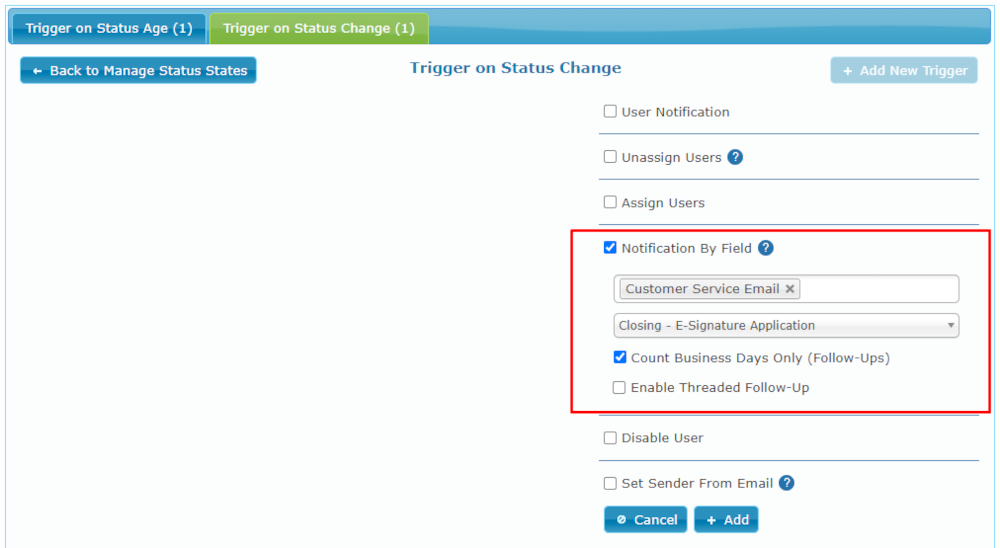 Create New Status Trigger Email