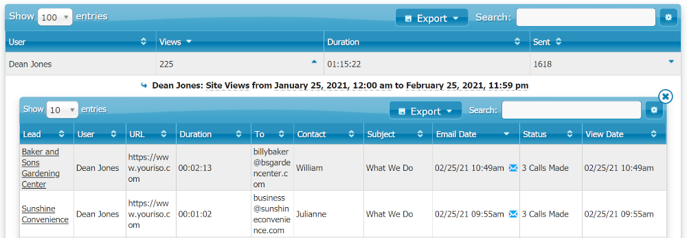 Visitor Metrics Detailed View