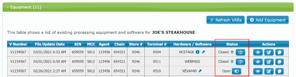 Equipment Status