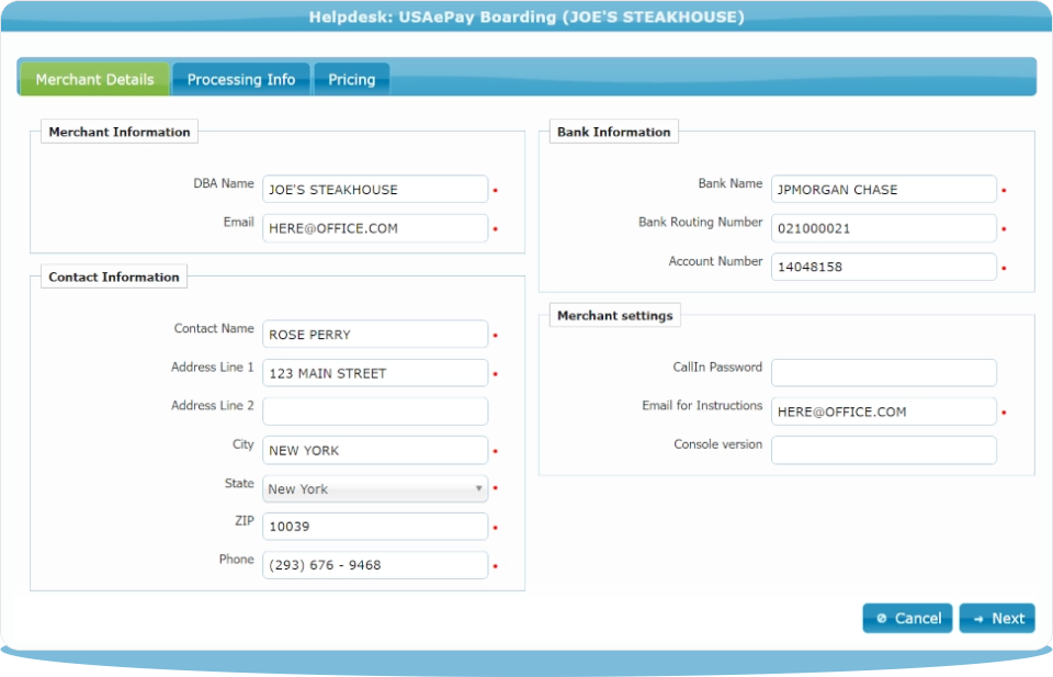 Step 1) Verify the Merchant’s Account Information