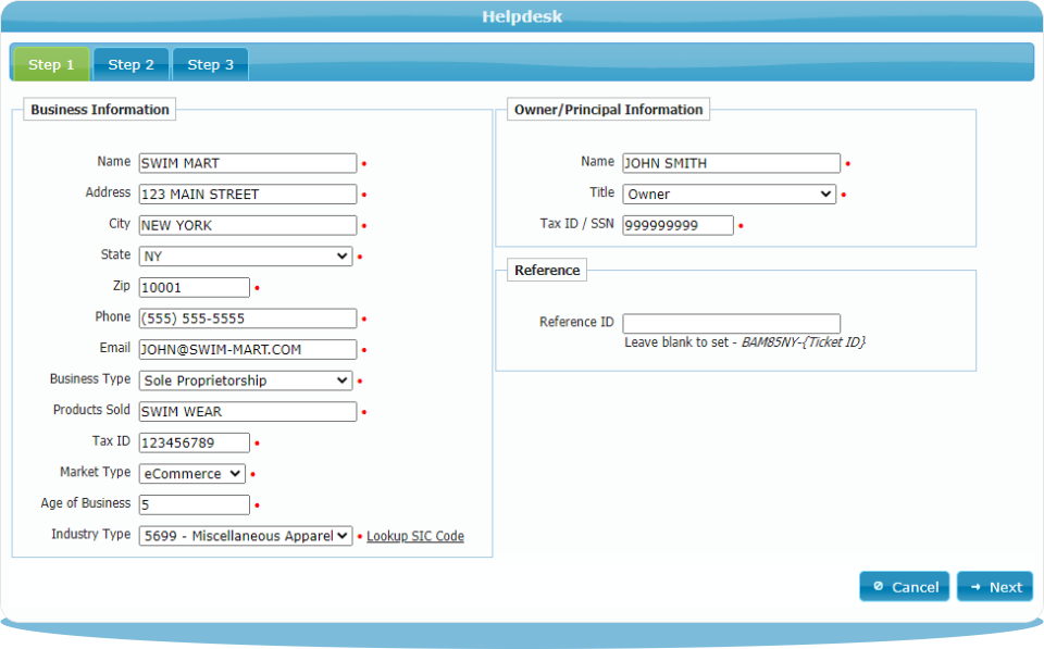 Up to 17 fields of key merchant information