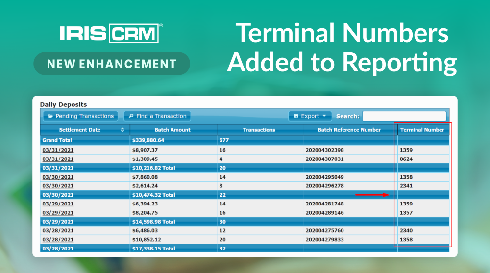 Terminal Numbers Added to Reporting Terminal Numbers Added to Reporting