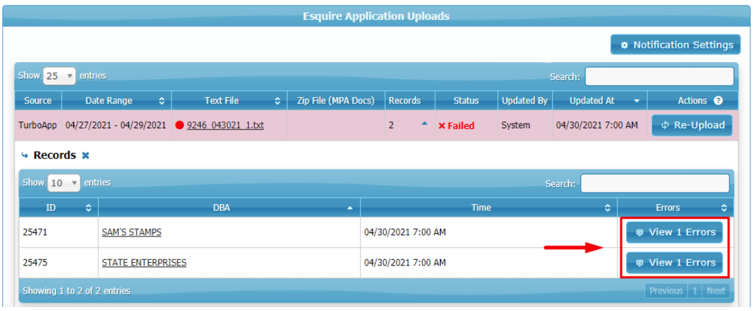 view errors
