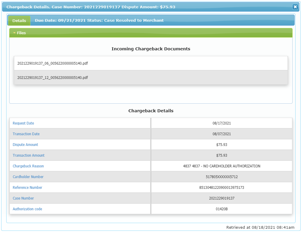 TSYS Chargeback Details TSYS Chargeback Details