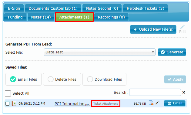 Lead Attachments Tab with Helpdesk File