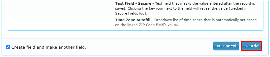 Save New Field Save New Field
