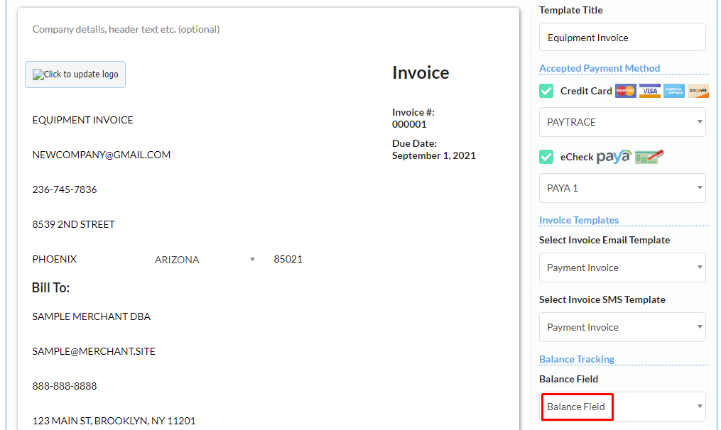 Invoice Template Balance Selection Invoice Template Balance Selection
