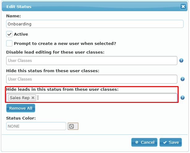 Hide Leads in Lead Status Restriction Hide Leads in Lead Status Restriction