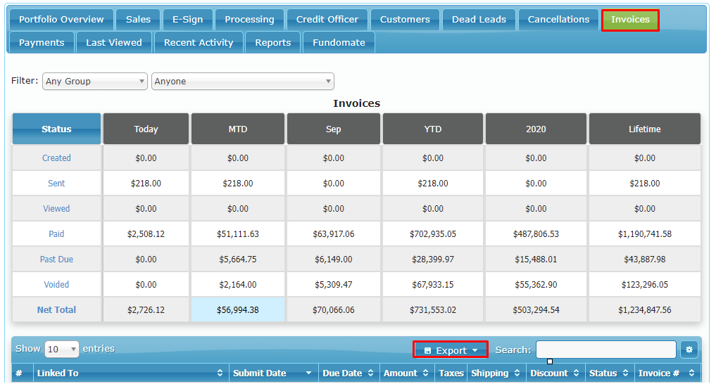Export IRIS CRM Invoices