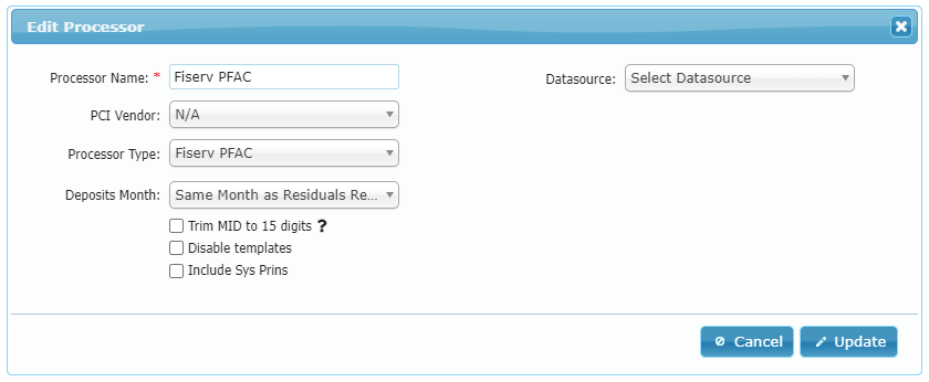 PFAC Processor Settings PFAC Processor Settings