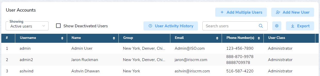 User Account List