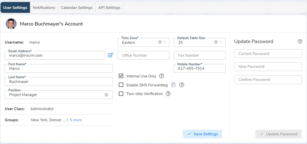 User Settings