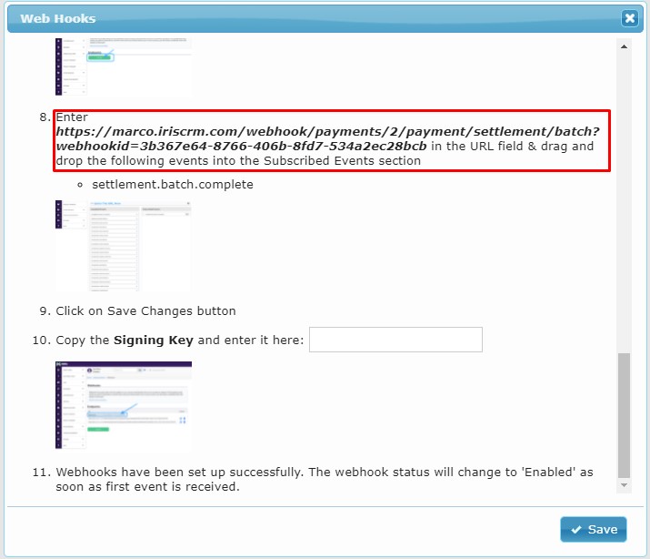IRIS CRM 2nd Webhook URL