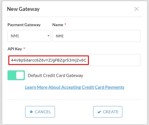 Add API Key For NMI Gateway in IRIS CRM