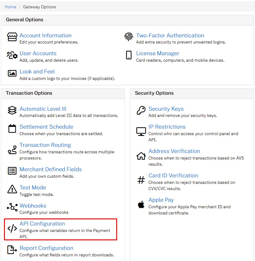 NMI API Configuration NMI API Configuration