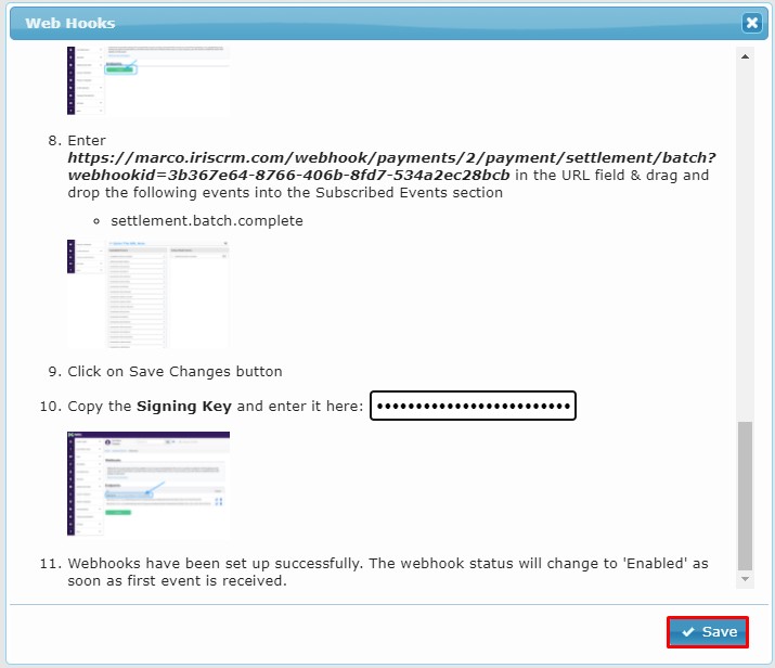 Save IRIS CRM Webhooks