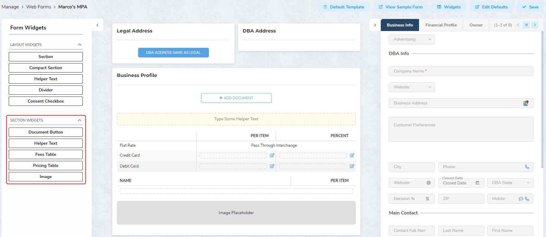 Section Widgets Section Widgets