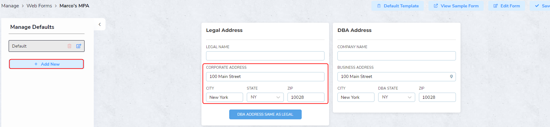 Web Form Default Values Web Form Default Values
