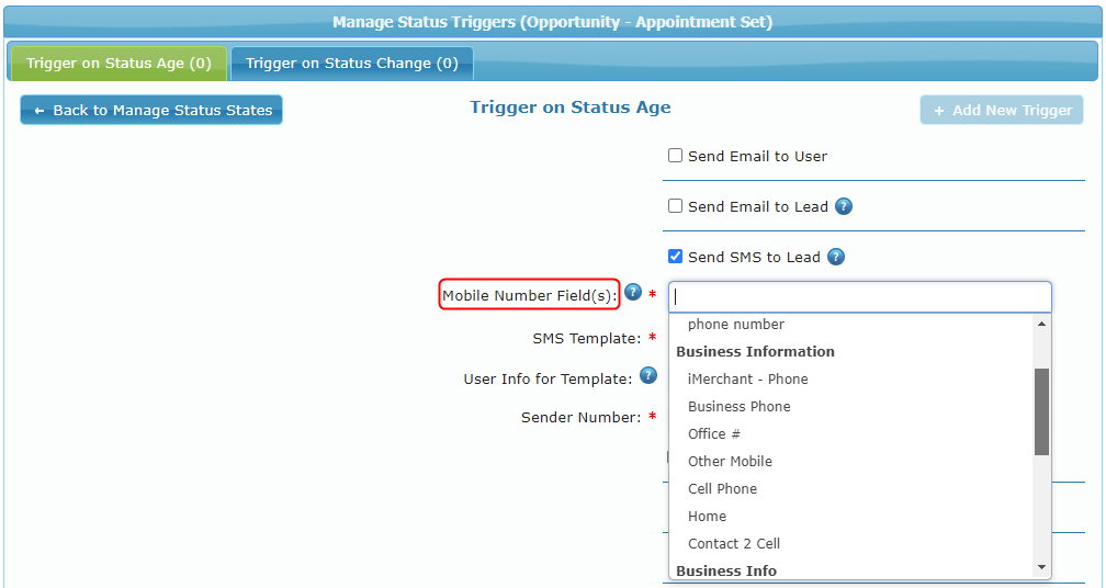 SMS Mobile Number Fields