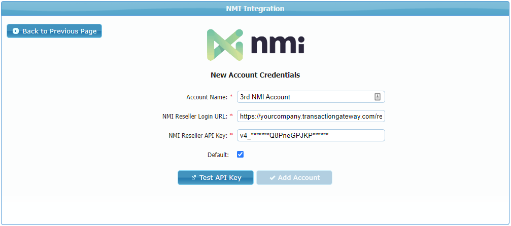 New NMI Account Credentials