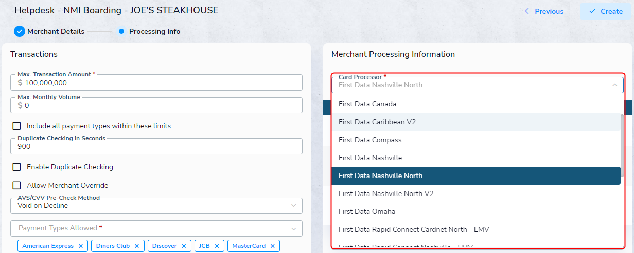NMI Boarding Processor Dropdown NMI Boarding Processor Dropdown