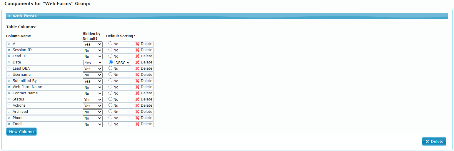 Web Form Widget Settings